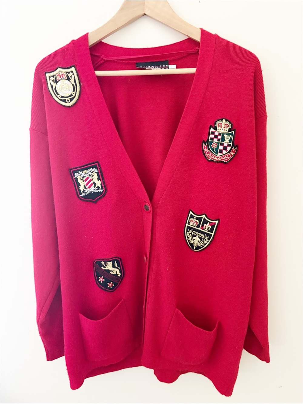 Vintage red crest patch lambswool Cardigan Sweater